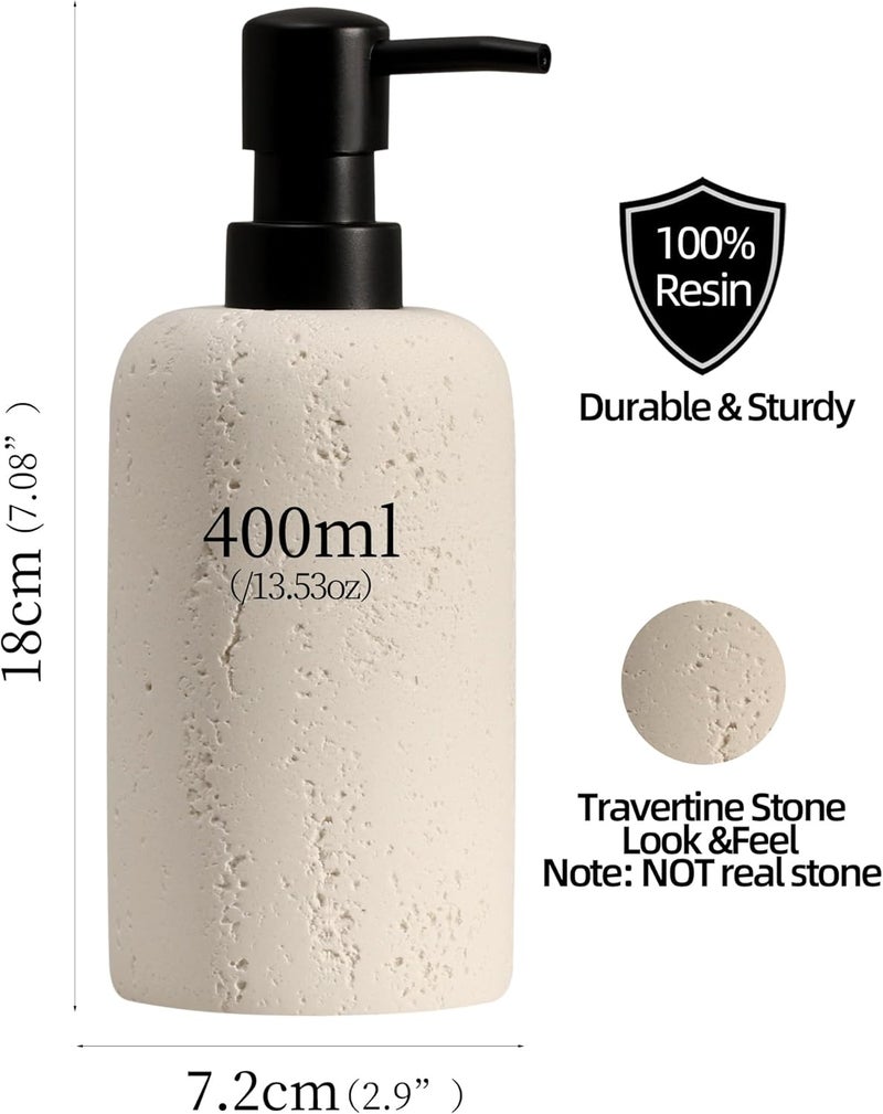 Haocoott Soap Dispensers 400mL 13.5 OZ, 2 PCS Luxurious Hand Dish Lotion Shampoo Soap Dispenser Jar, Travertine Soap Bottles Rustproof Pump for Kitchen Bathroom Countertop - Image 4